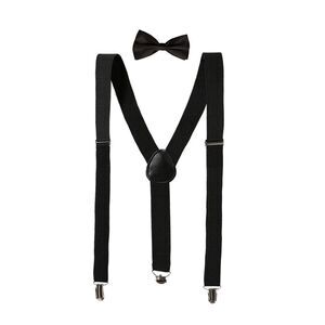 Elastic Adjustable Shoulder Strap Y Shaped Bow Tie and Suspenders Set Black